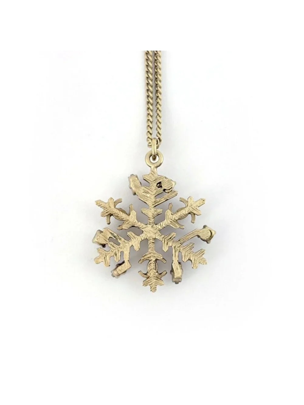 Chanel CC Logo Rhinestone Necklace Snowflake Faux Pearl Gold